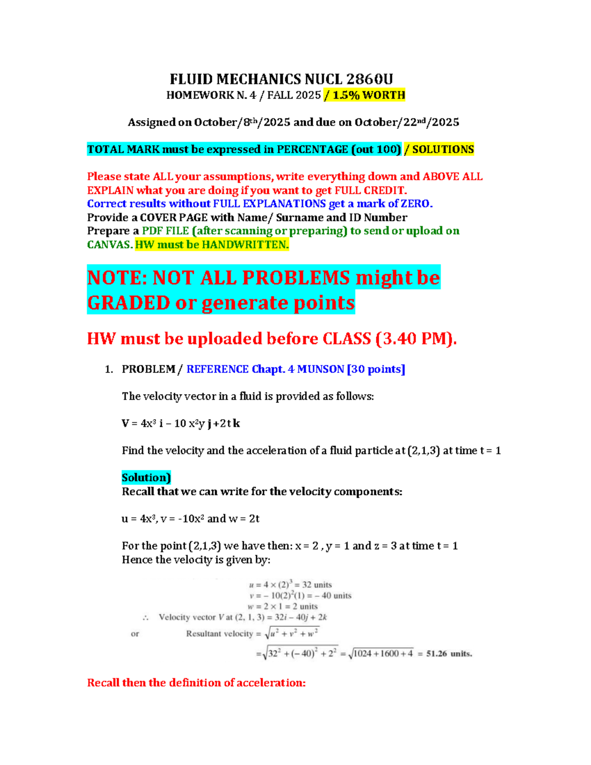 FLUID MECHANICS NUCL 2860U HW 4 SOLUTIONS FALL 2025 - Studocu
