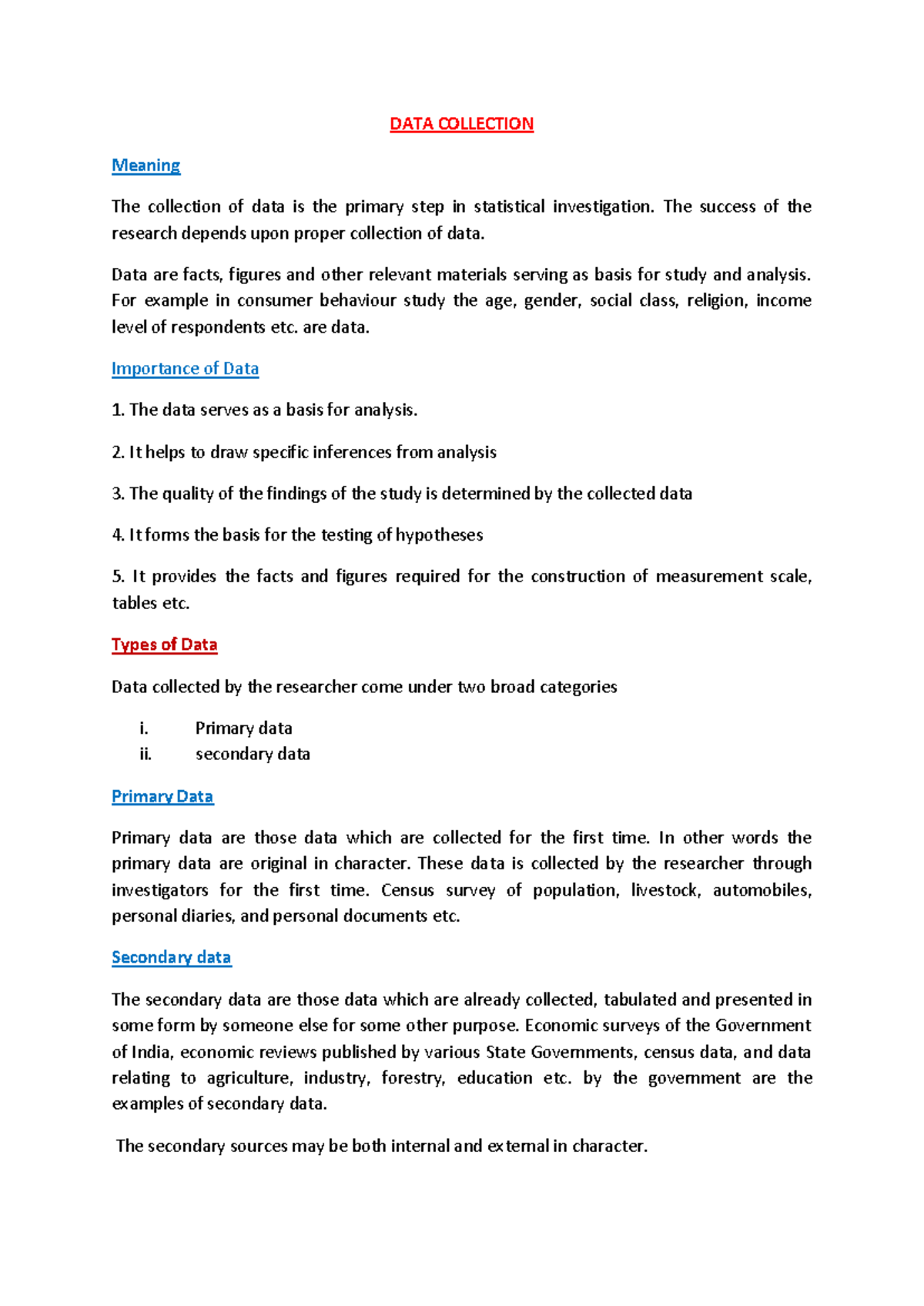 DATA COLLECTION (Course Code: STAT101) - Essential Notes and Insights ...