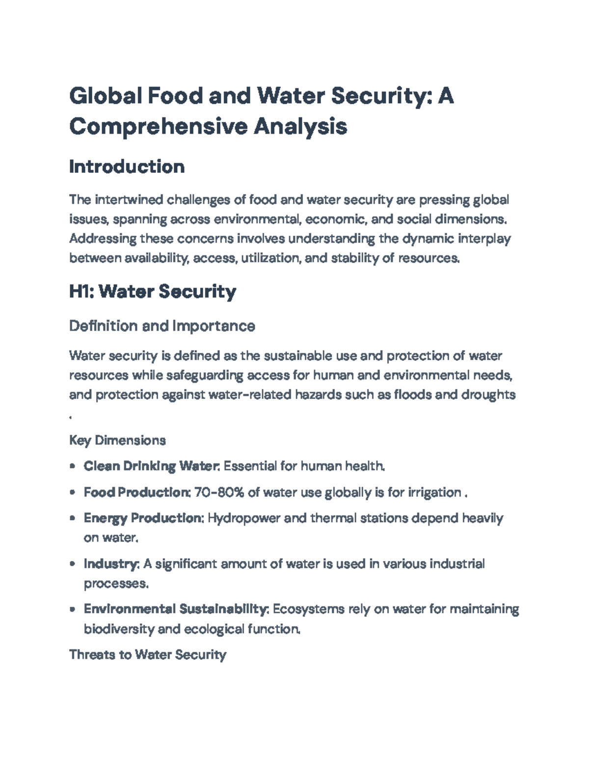 Global Food and Water Security Analysis: Challenges and Solutions ...
