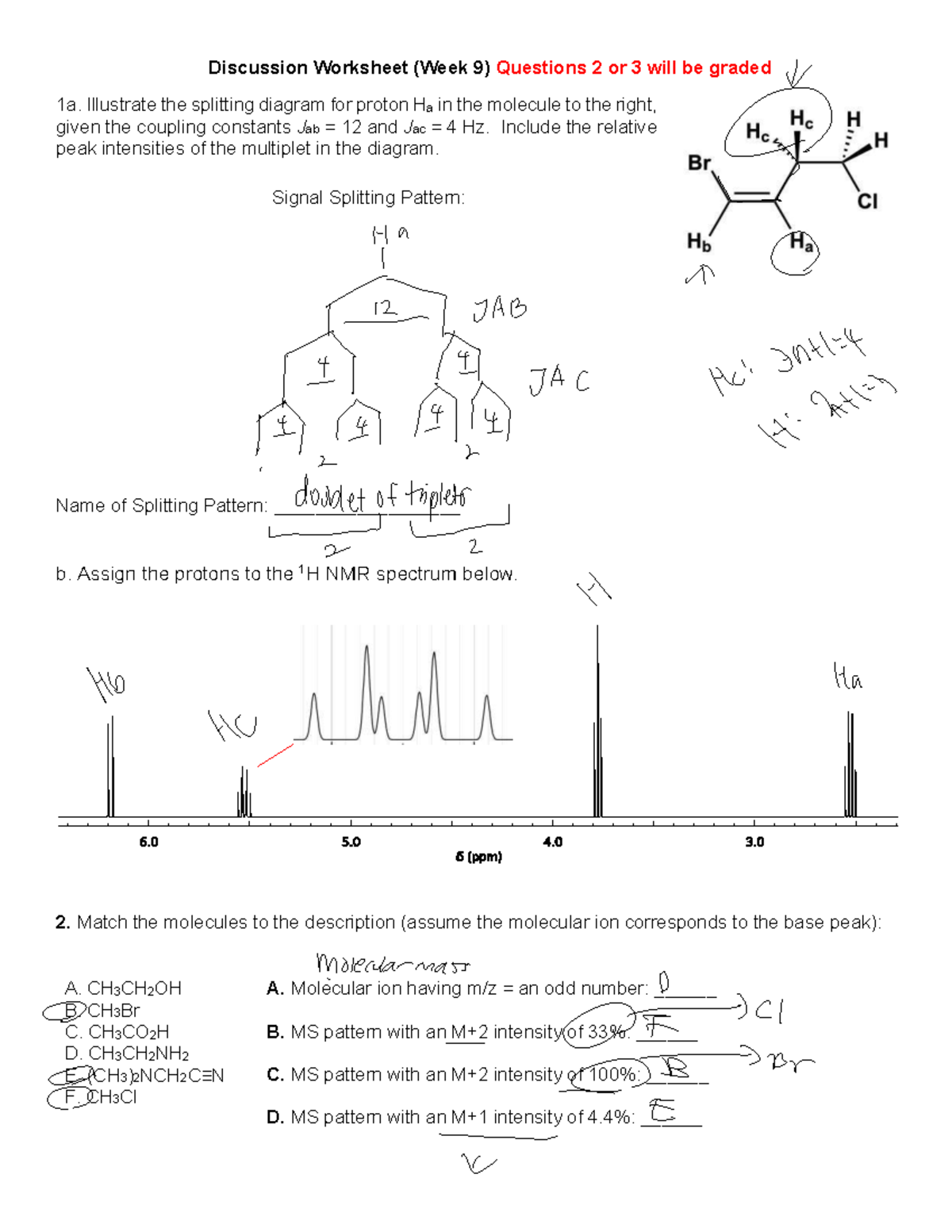 Discussion Worksheet (Week 9): NMR Signal Splitting & Assignments - Studocu