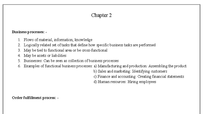 Summary of Chapter 2: Business Processes and Management Information ...