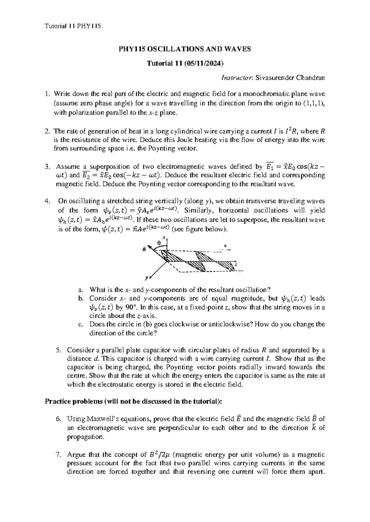 PHY115 Tutorial 11: Oscillations and Waves Concepts Explained - Studocu