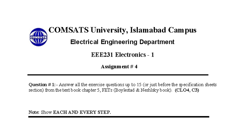 E1 A # 4 - assignment - Electronics I - 1 COMSATS University, Islamabad ...