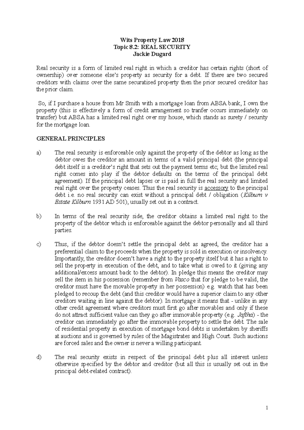Wits Property Law 2018: Topic 8.2 Real Security and Mortgage Bonds ...