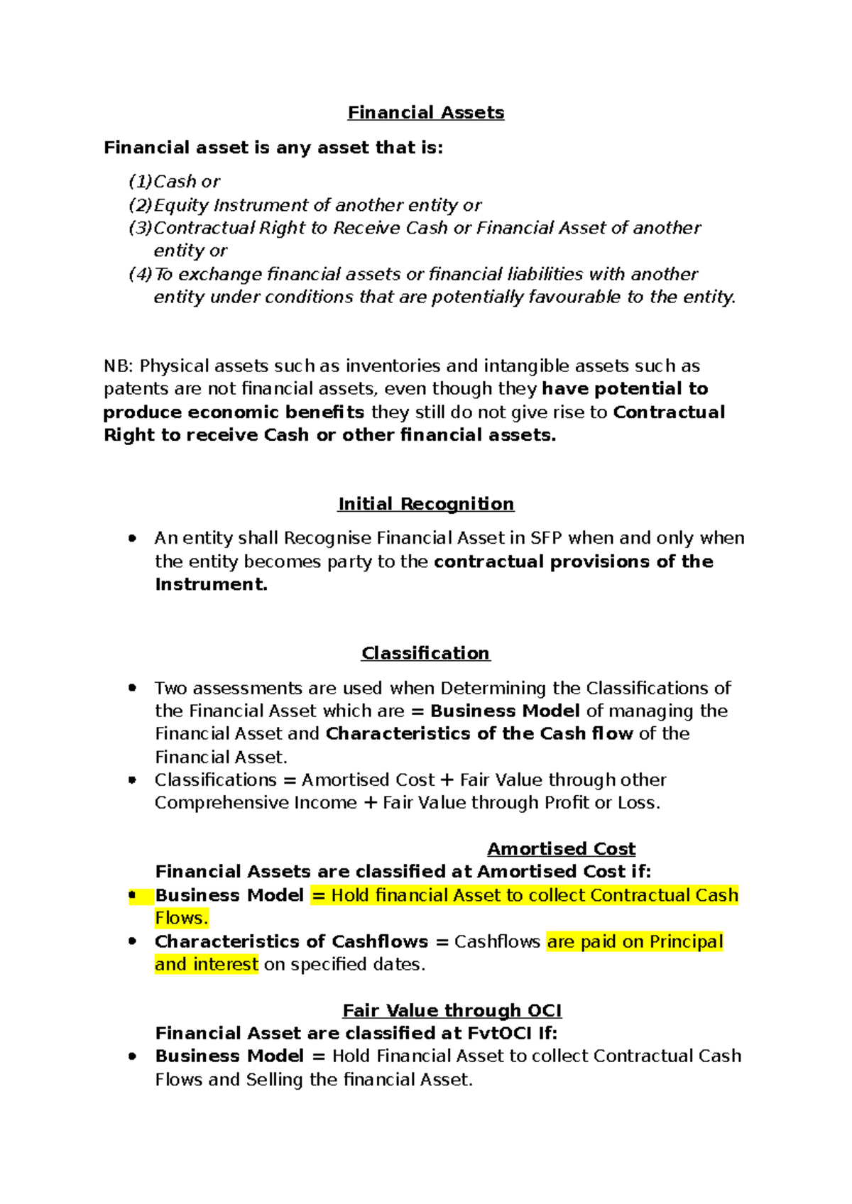 Financial Assets - Key Concepts and Classifications - Studocu
