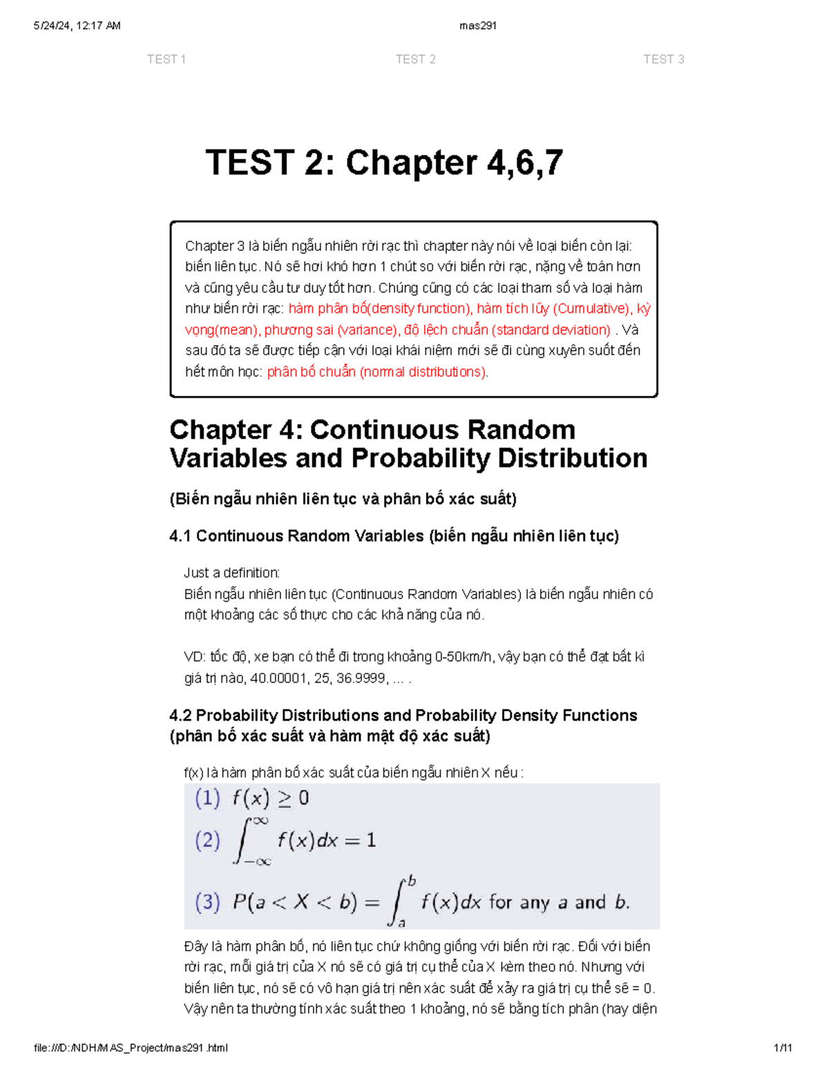 Mas291 Final Exam Notes: Continuous Random Variables & Distributions ...