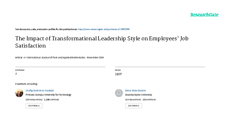 The Impact of Transformational Leadership on Job Satisfaction in IT ...