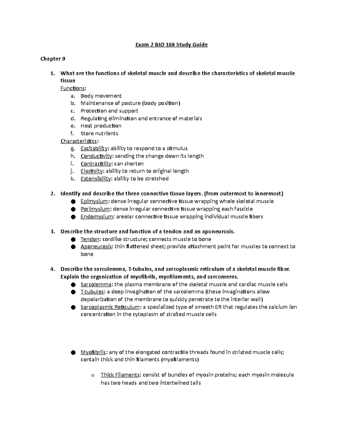 BIO 160 Anatomy Study Guide for Exam 2: Key Concepts & Structures - Studocu