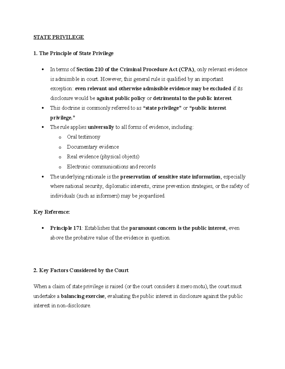 State Privilege - Lecture Notes on CPA and Public Interest - Studocu