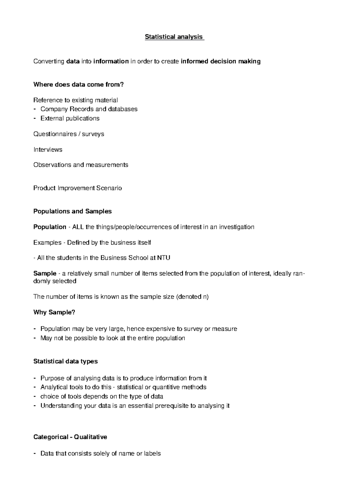 Statistical analysis - Lecture notes 1 - Statistical analysis ...