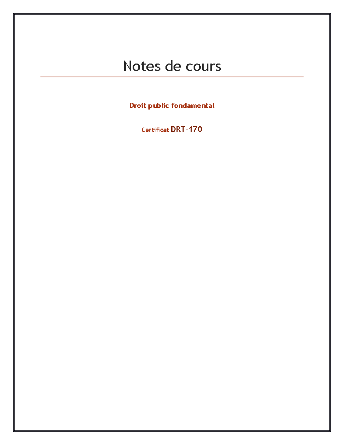 Notes de cours sur le Droit Public Fondamental - Certificat DRT- - Studocu