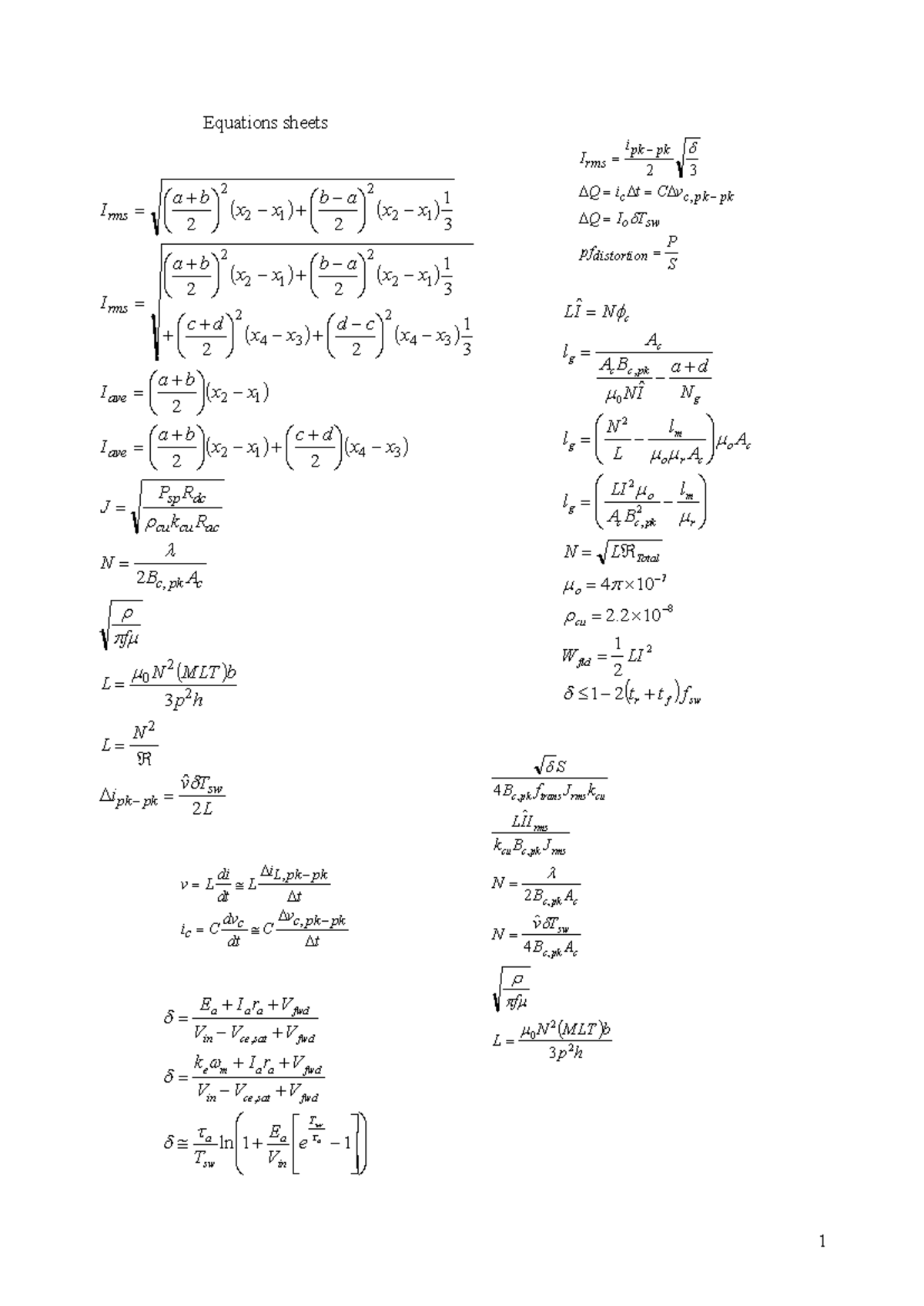 Equation Sheet for I RMS 2025: Key Formulas and Concepts - Studocu