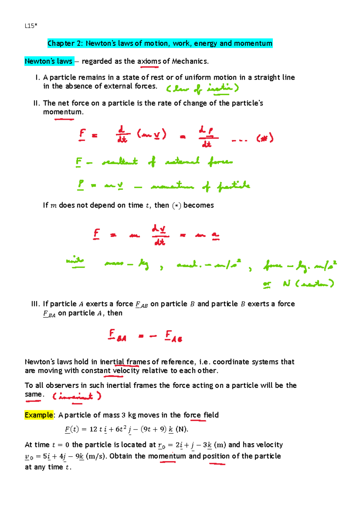 L15: Chapter 2 - Laws of Motion, Work, Energy & Momentum Notes - Studocu