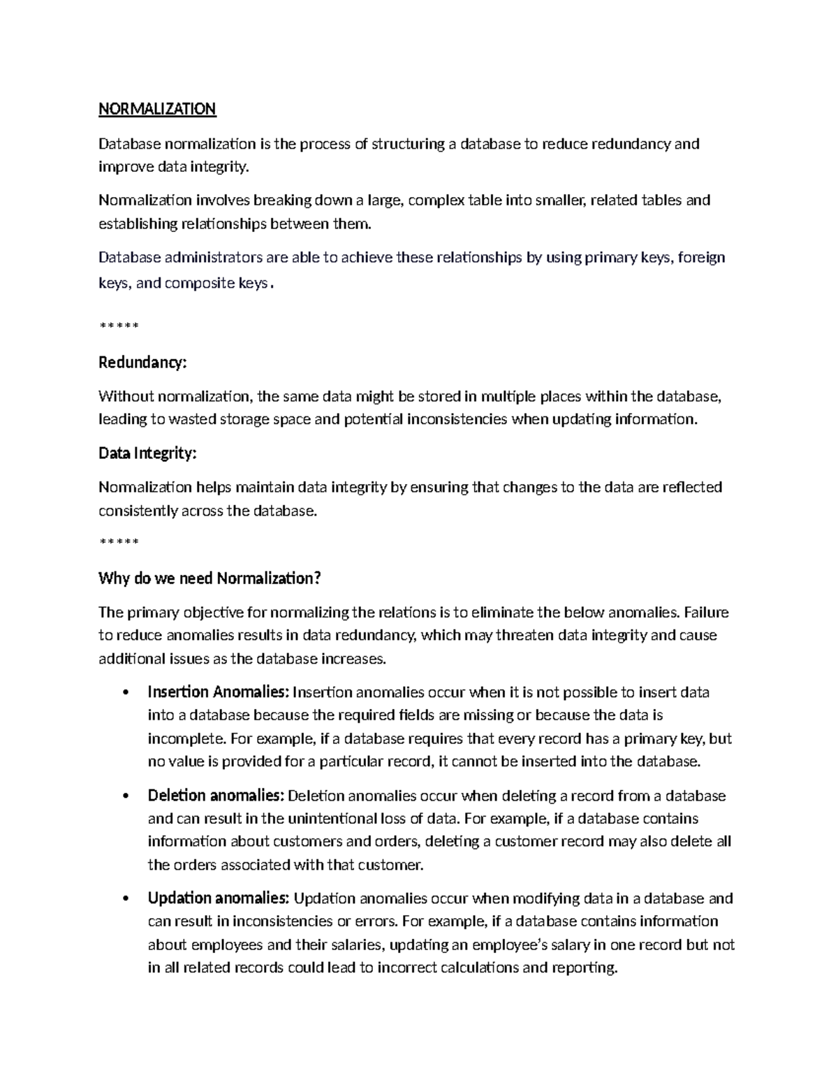 Normalization - SQL Notes for Students (CS101) - Studocu