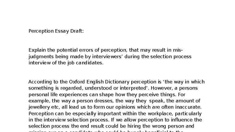 Perception Essay Draft: Errors in Job Candidate Selection Biases - Studocu