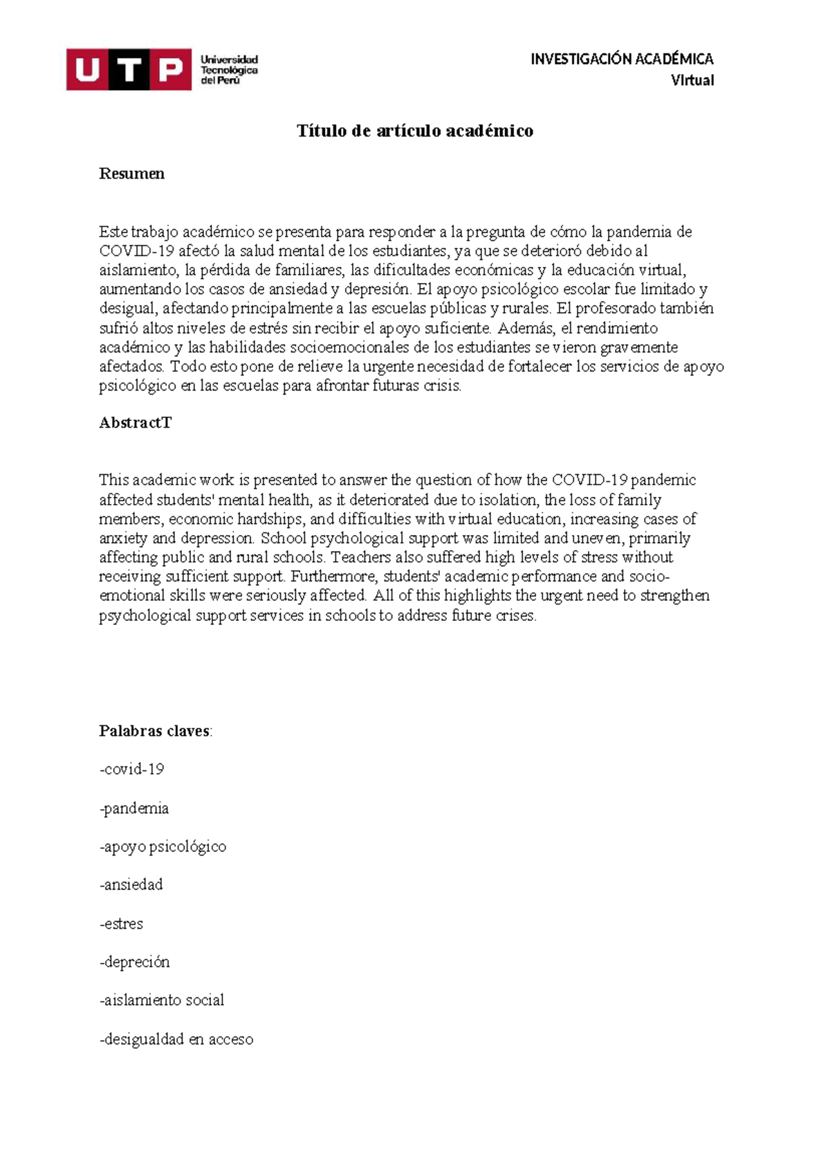 Impacto de la Pandemia en la Salud Mental Estudiantil - INVESTIGACIÓN ...