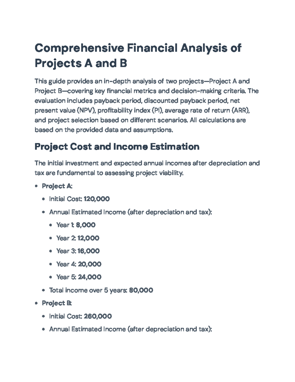 Comprehensive Financial Analysis of Projects A & B: Key Metrics Review ...