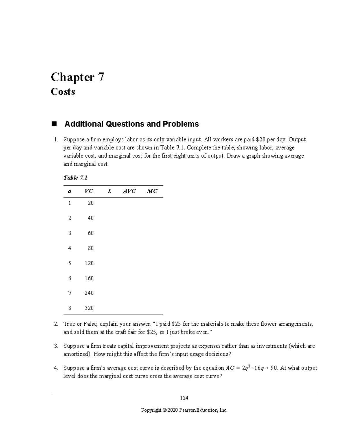 Chapter 7 Additional Questions and Answers - Chapter 7 Costs Additional ...