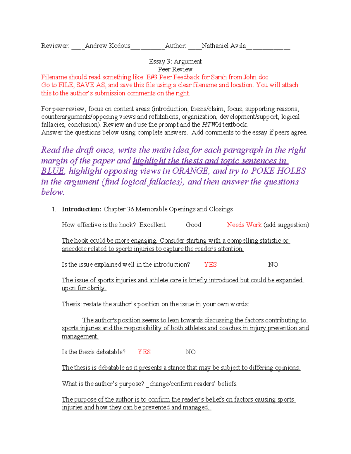 301 Peer Review: Essay 3 Argument Feedback for Sarah from John - Studocu