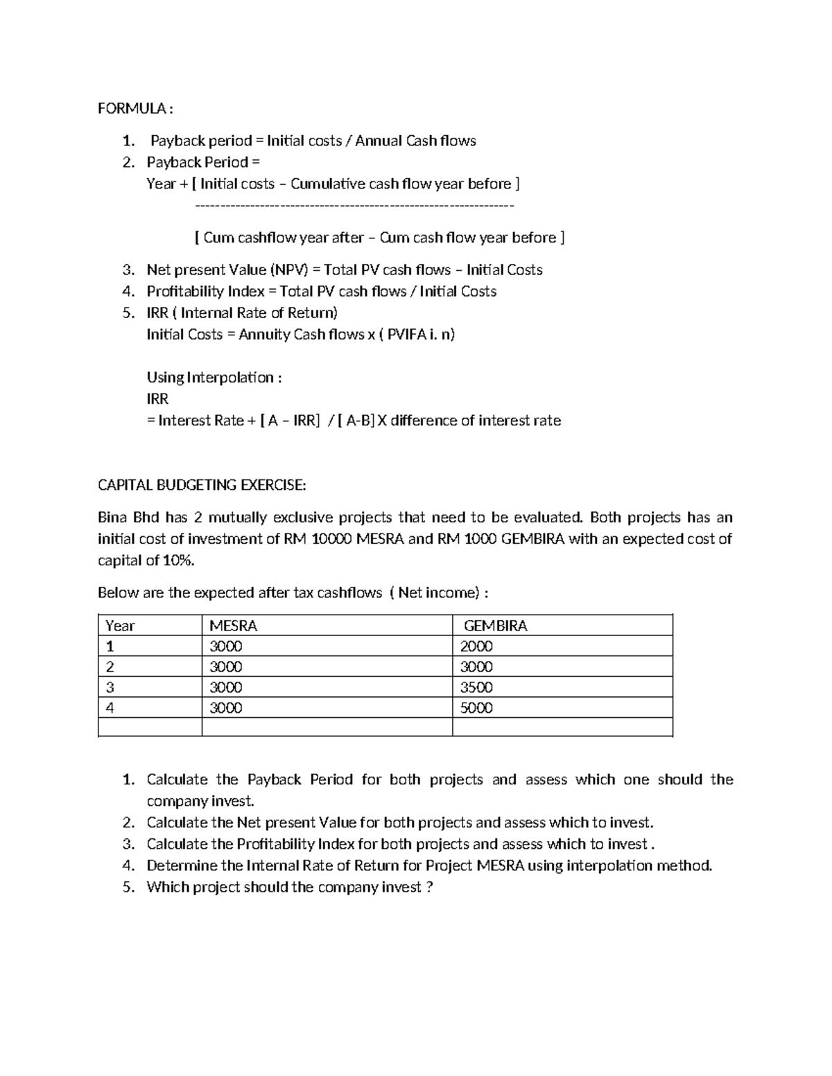 Capital Budgeting Exercise: Evaluating Projects in FIN4202025 - Studocu