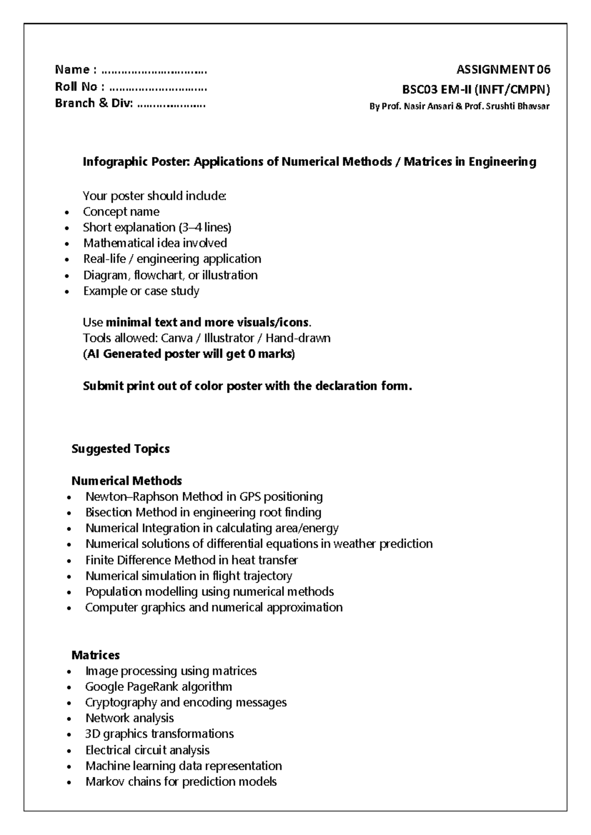 Assignment 06 BSC03: Infographic Poster on Numerical Methods in ...