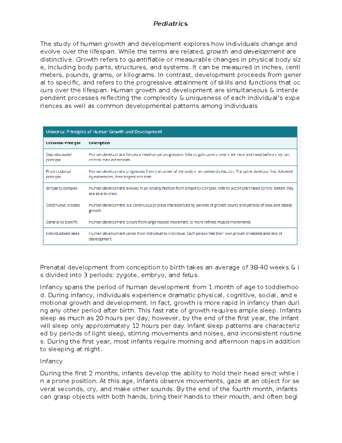 Pediatrics - Peds - Pediatrics The study of human growth and ...