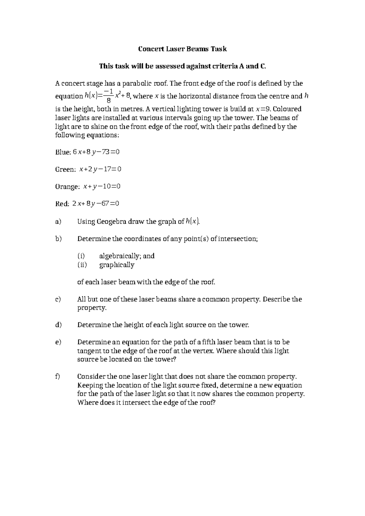 Concert Laser Beams Task: Analyzing Light Paths and Intersections - Studocu
