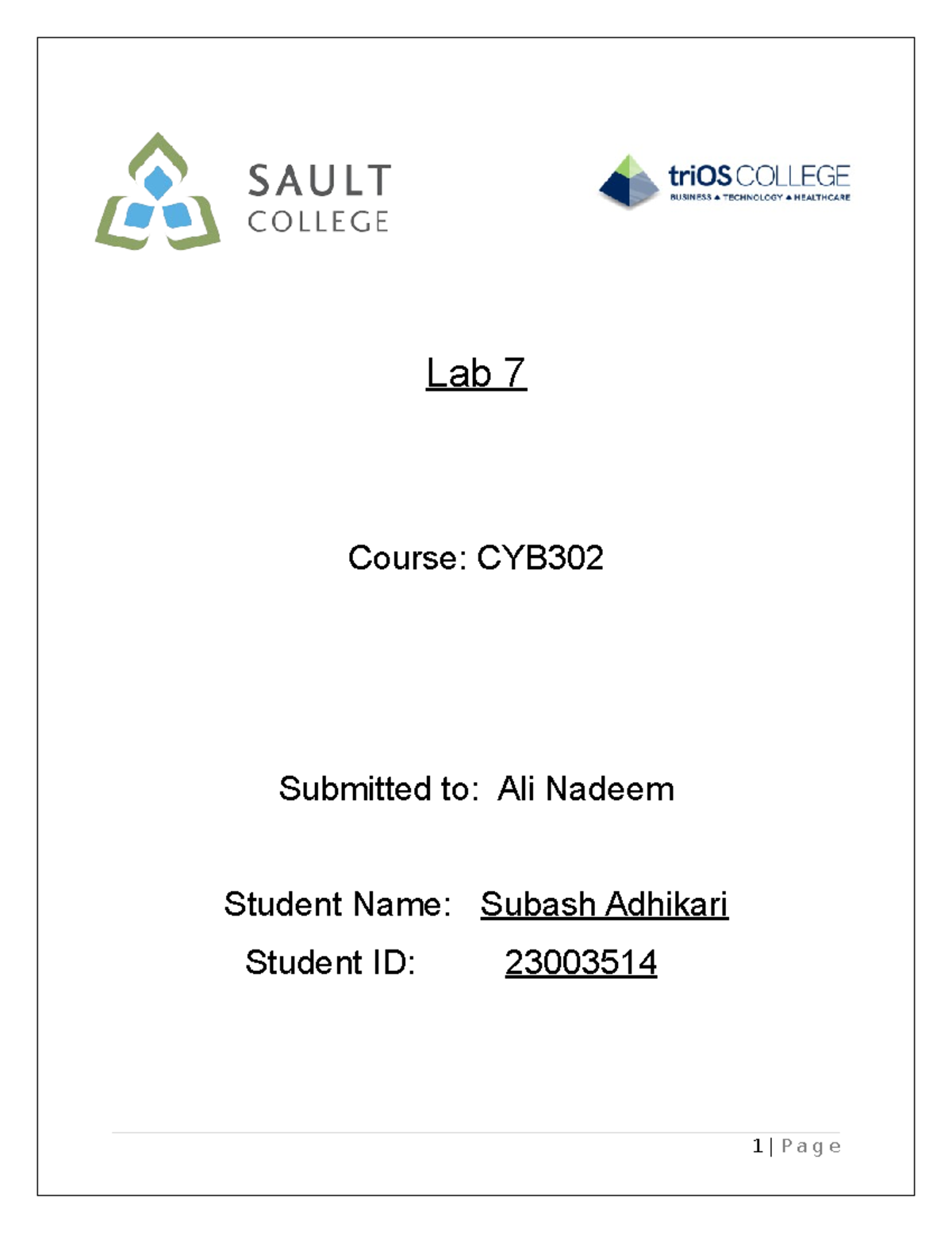 CYB302-Lab7-Subash - Assignment - Lab 7 Course: CYB Submitted to: Ali ...
