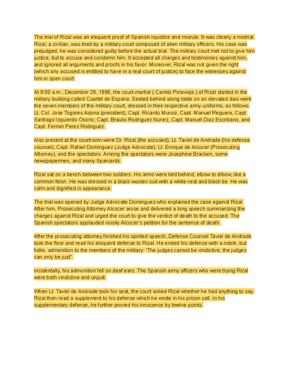 The Trial of Rizal: A Case of Spanish Injustice and Mistrial - Studocu
