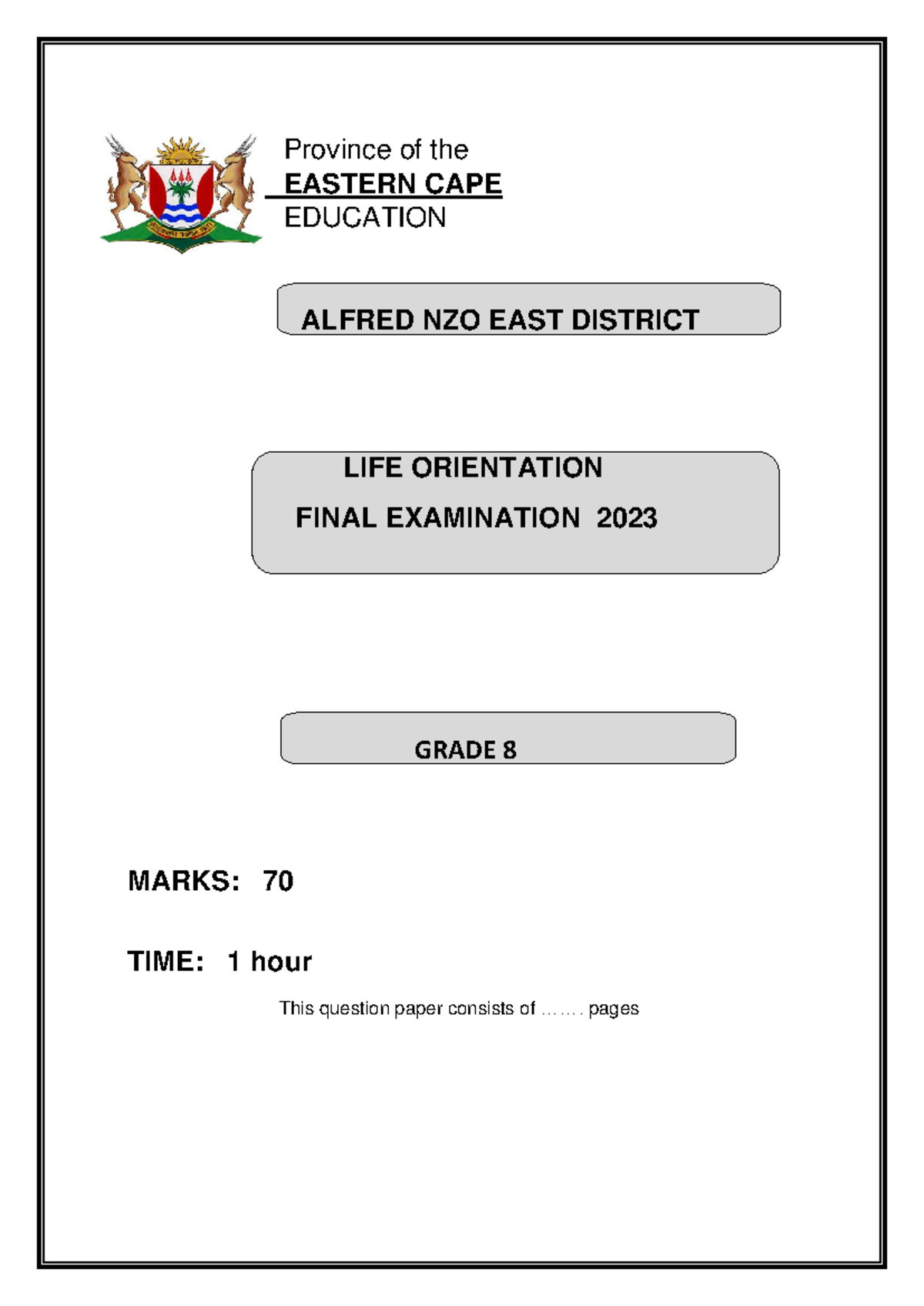 2023 LO Grade 8 Final Exam - Eastern Cape Education - Studocu