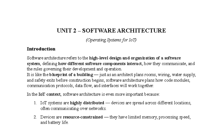 UNIT 2 - Software Architecture for IoT (Lecture Notes) - Studocu