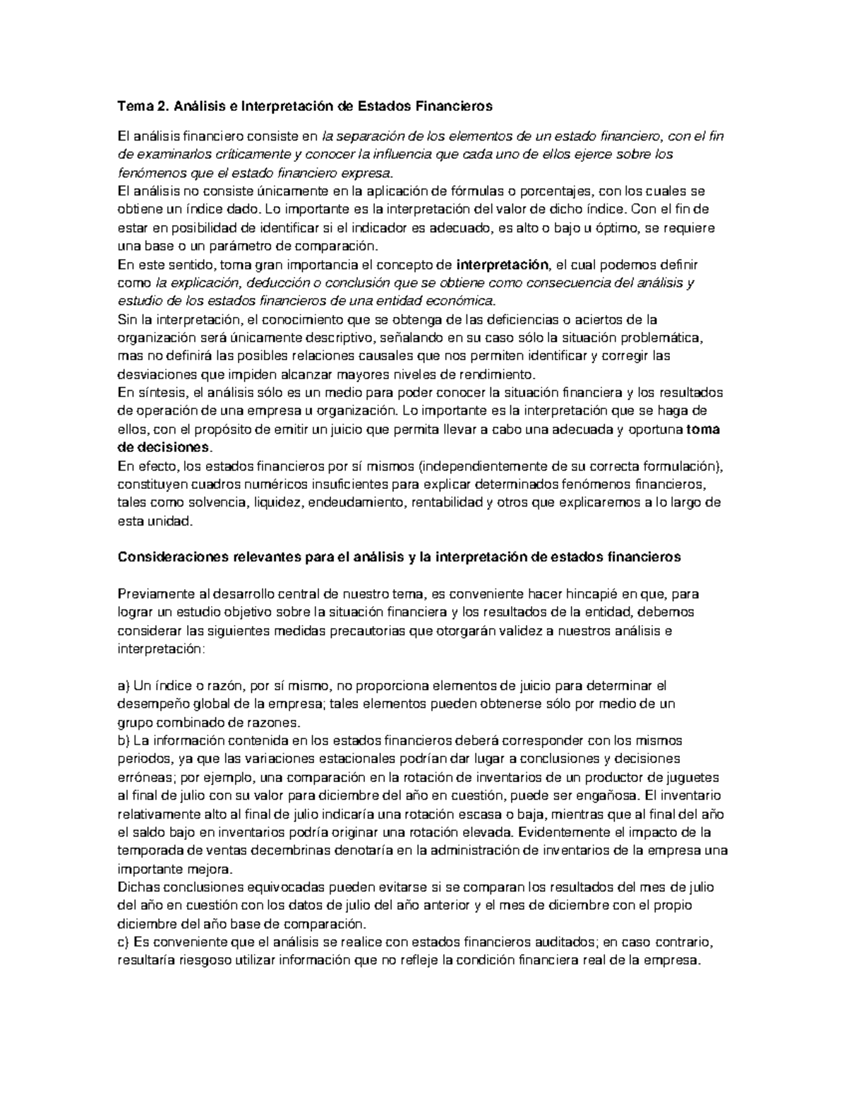 Tema 2: Análisis e Interpretación de Estados Financieros - Studocu