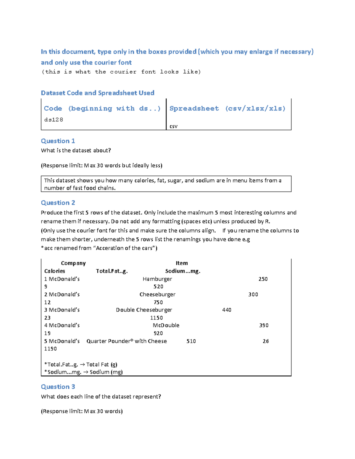 CW1 Descriptive Statistics: Fast Food Nutrition Dataset Analysis - Studocu