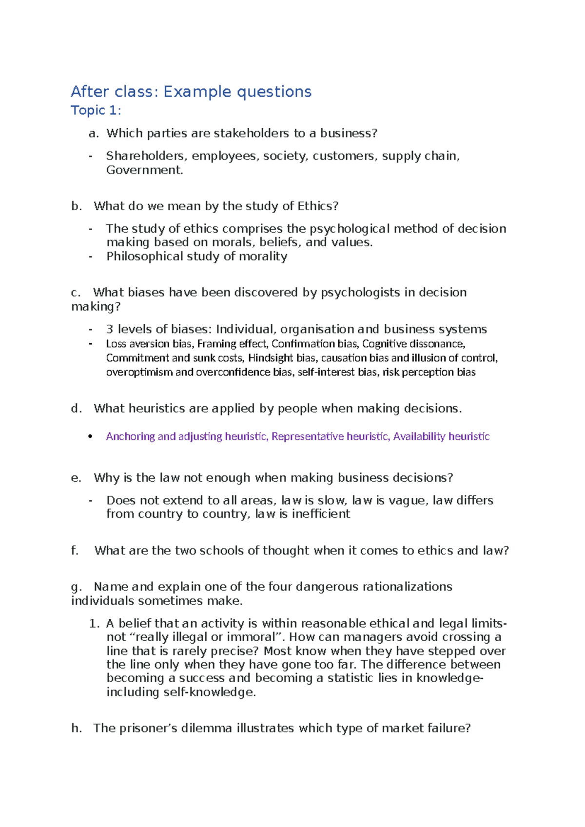 Practice questions - After class: Example questions Topic 1: a. Which ...