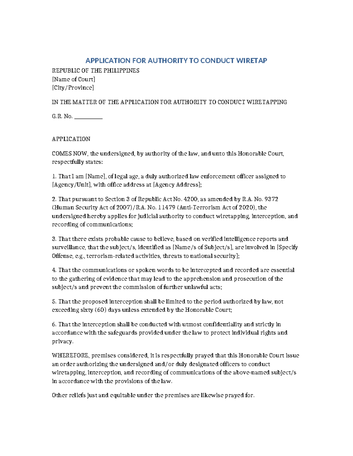 Application for Judicial Authority to Conduct Wiretap Requests - Studocu