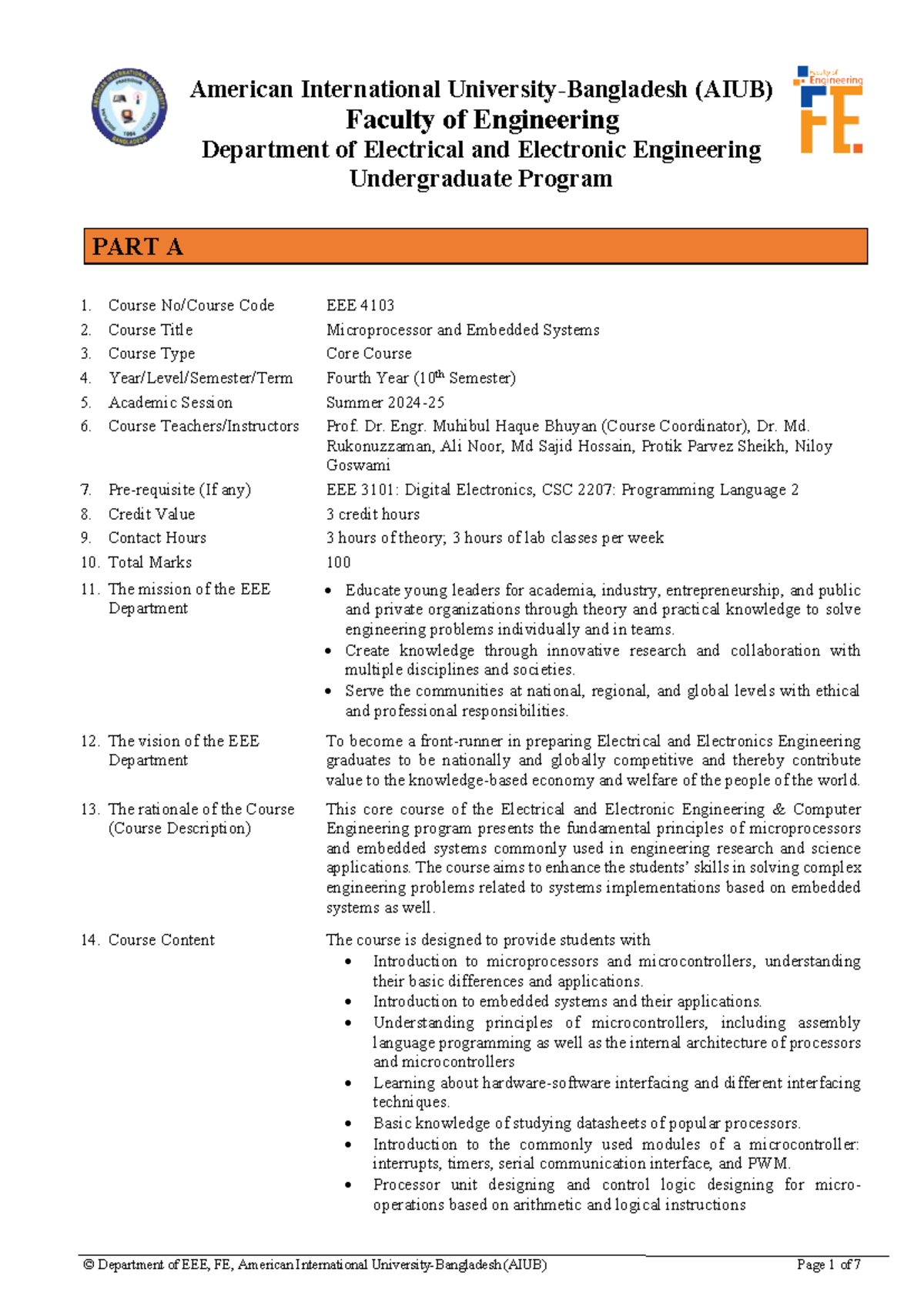 4103 Microprocessor and Embedded Systems Course Outline SM2024-25 - Studocu