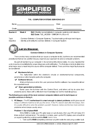 DLL CSS11 week3 - Learning materials - Computer System Servicing Grade ...