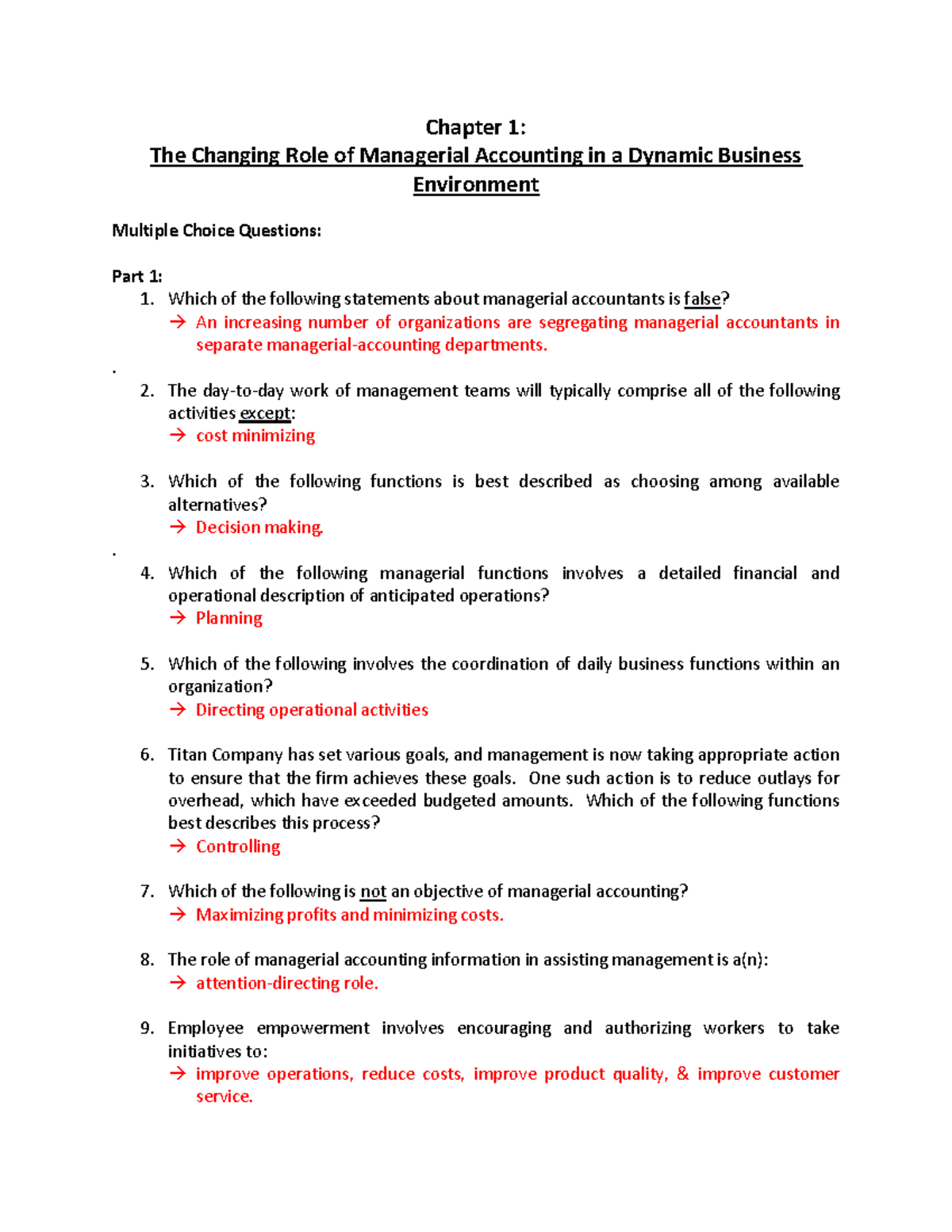 Chapter 1 (Part 1) - Managerial Accounting - Chapter 1: The Changing ...