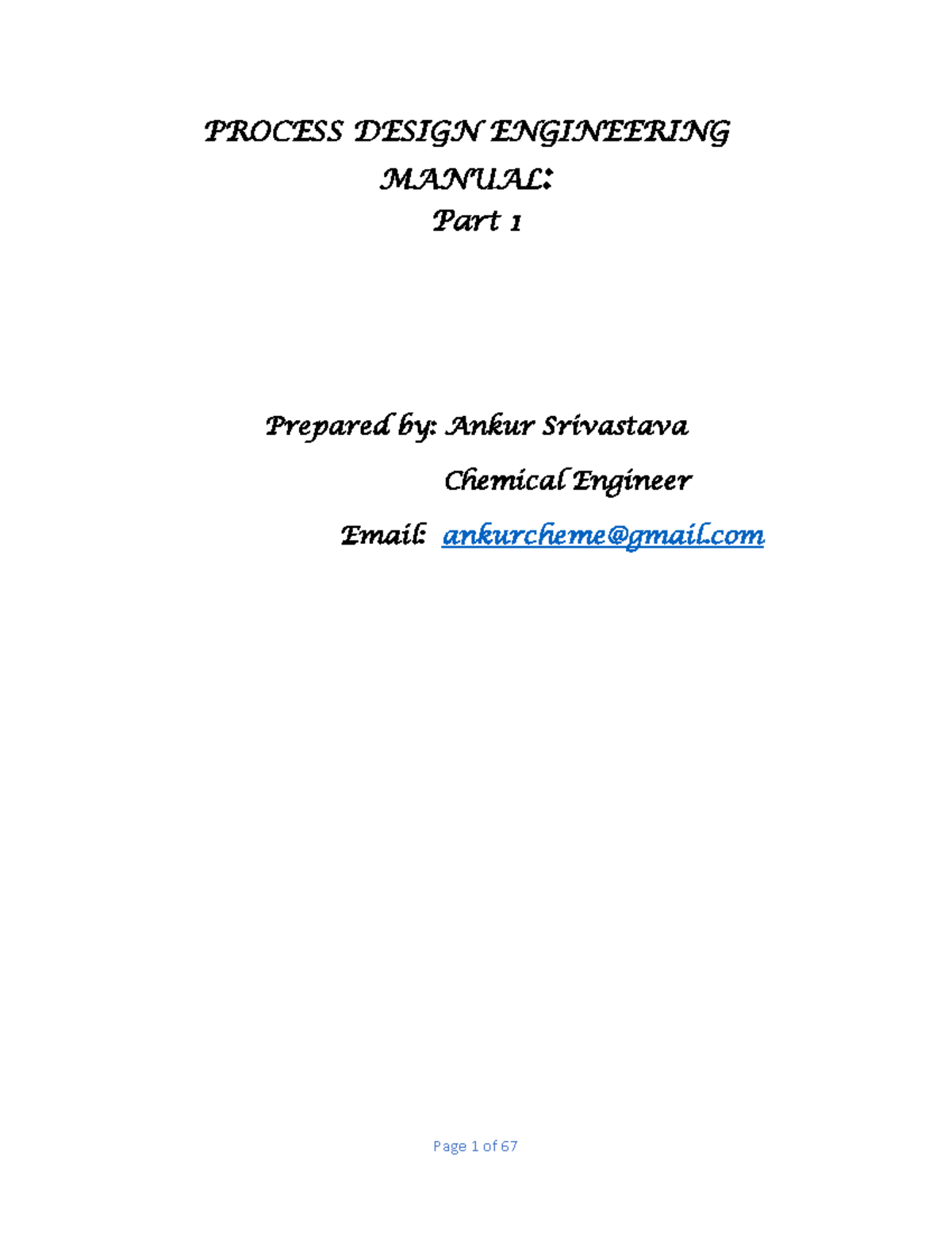 Process Design Engineering Manual: Part 1 Overview and Guidelines - Studocu