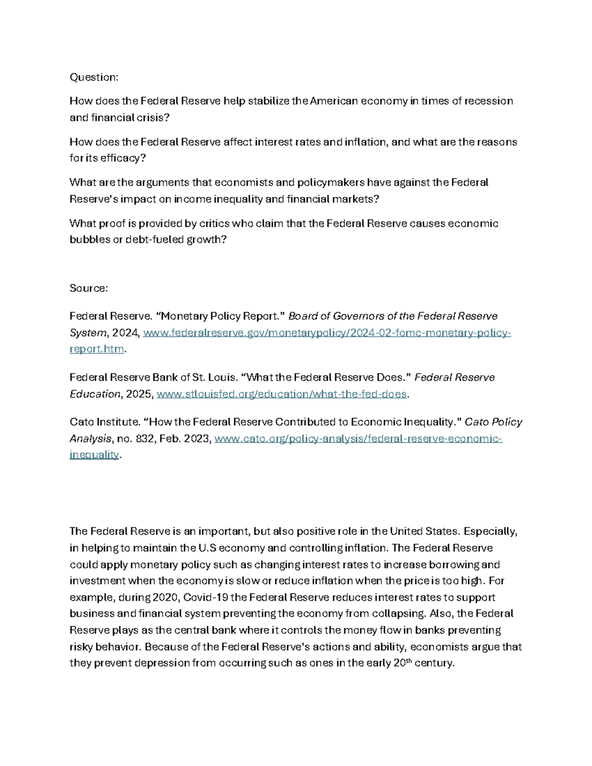 3.04 Final Exam: The Role of the Federal Reserve in Economic Stability ...