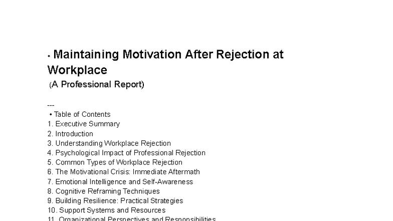 Maintaining Motivation After Workplace Rejection: A Professional Report ...