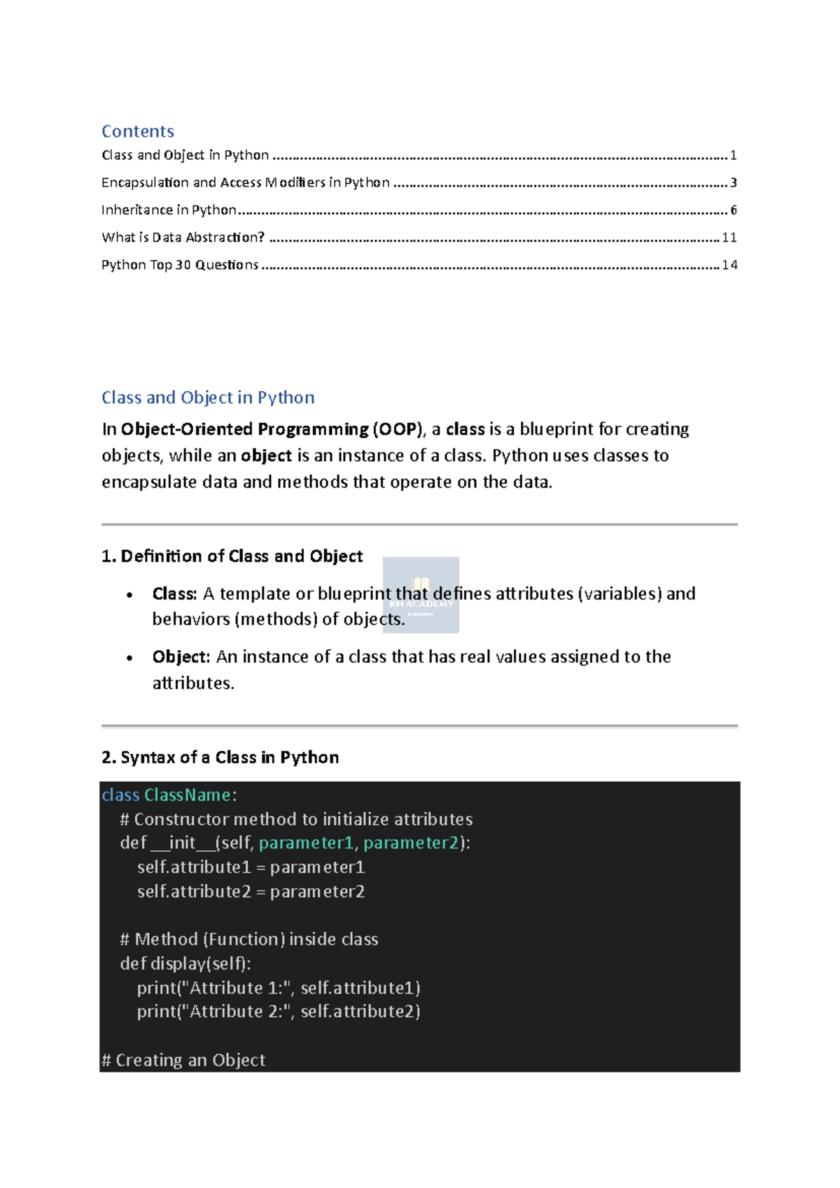 Python OOP Interview Questions and Concepts Overview - Studocu