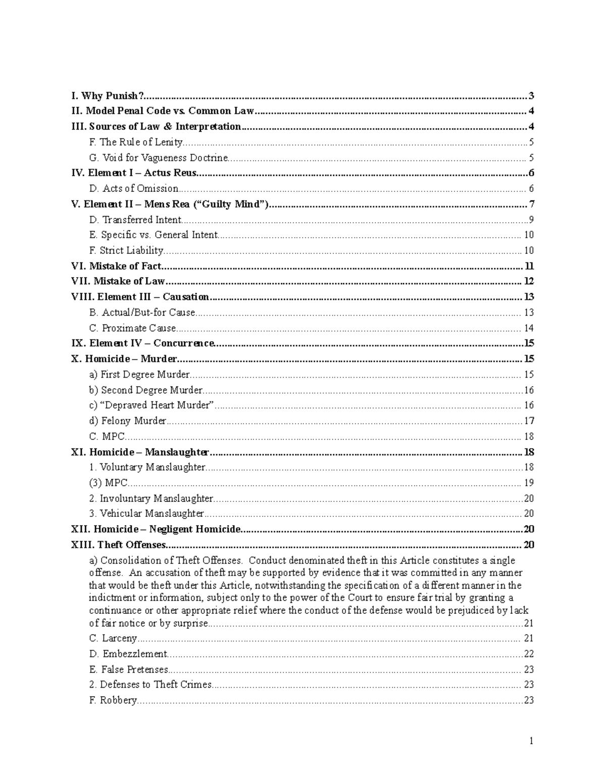 Crim Law Outline: Key Concepts & Elements of Criminal Offenses - Studocu