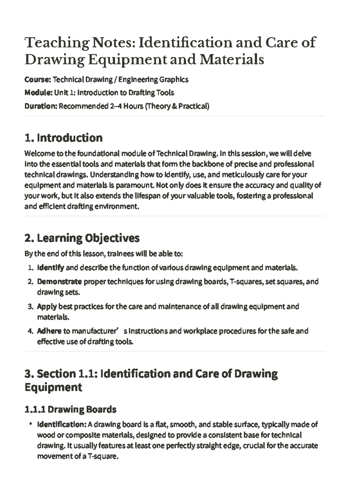 Teaching Notes: Identification & Care of Drawing Tools (ENGG 101) - Studocu