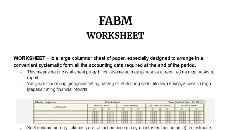 FABM Notes: Accounting Worksheet and Financial Statements Guide - Studocu