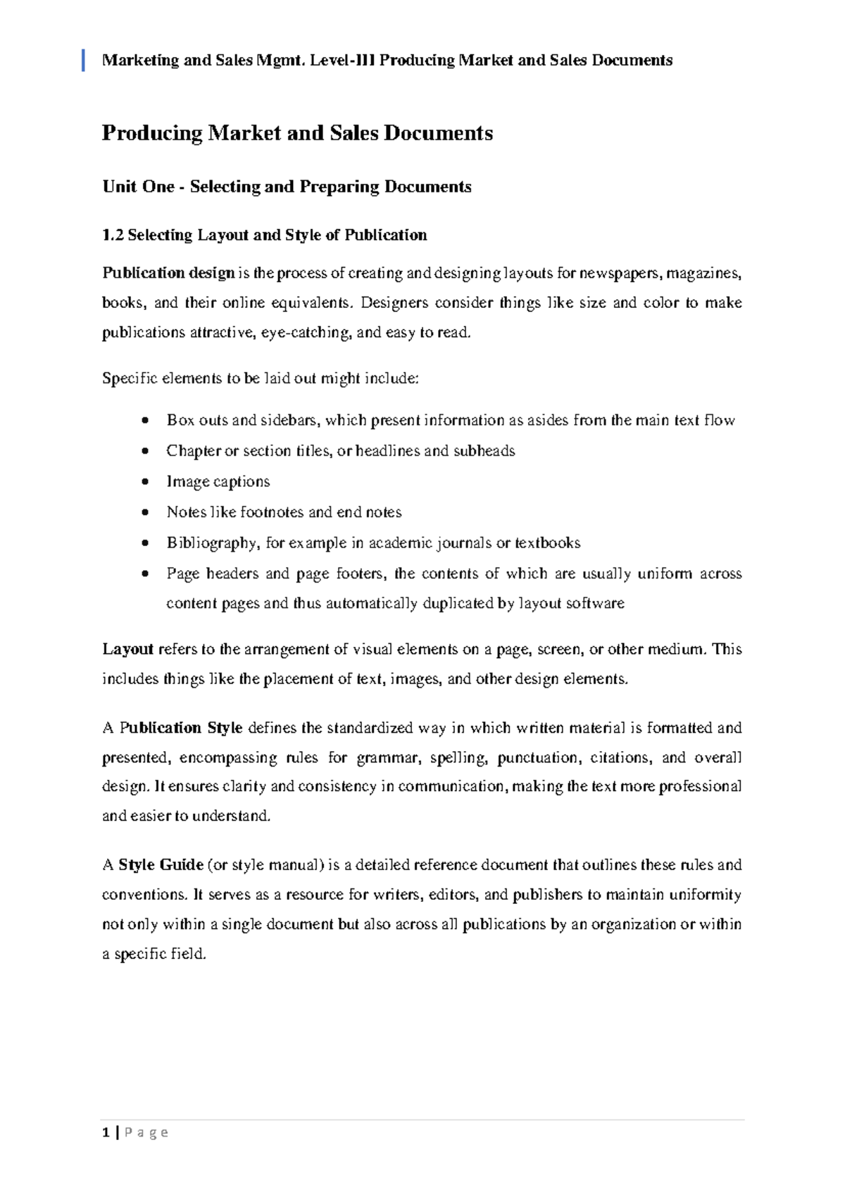Marketing and Sales Mgmt. Unit 1: Designing Effective Market Documents ...