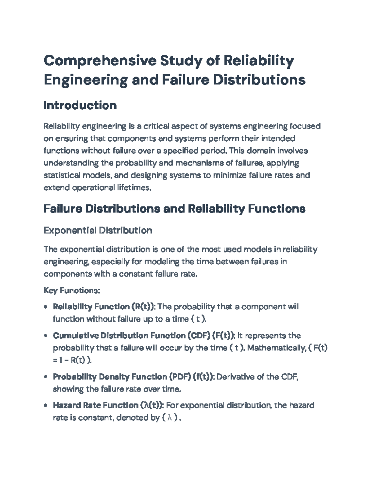 Reliability Engineering and Failure Distributions: A Comprehensive ...