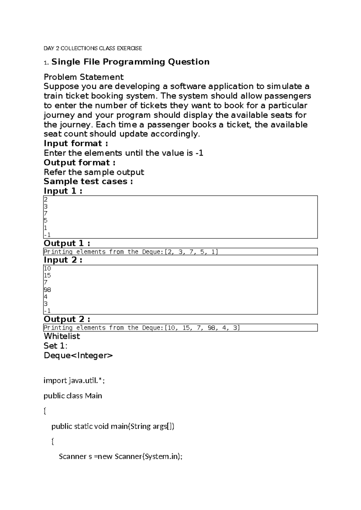 DAY 2 Collections Class Exercise - DAY 2 COLLECTIONS CLASS EXERCISE 1 ...