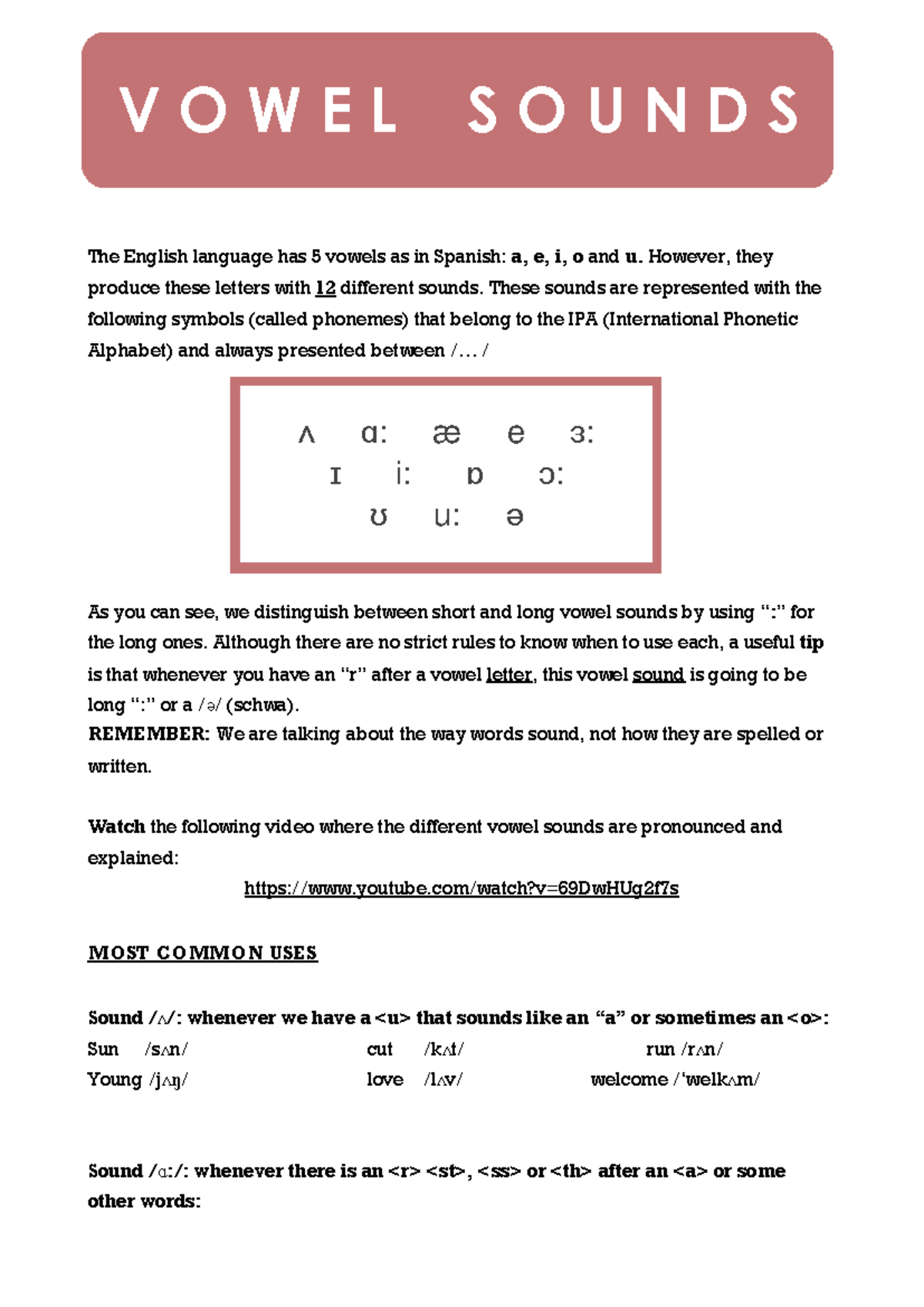 2Bac Lecture Notes on Vowel Sounds and Pronunciation - Studocu