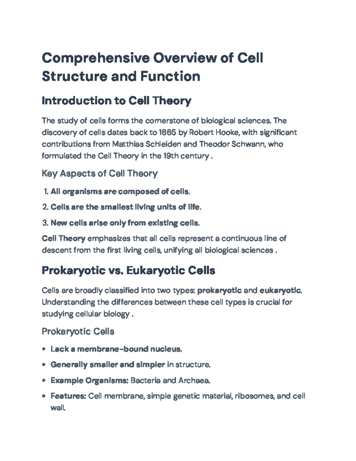 Comprehensive Overview of Cell Structure & Functions - BIO101 Notes ...